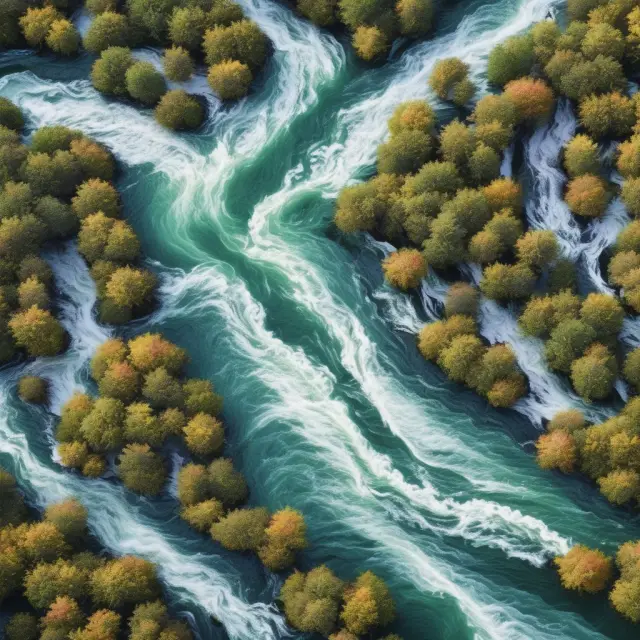 A serene river with ESG scores of various companies merging and shaping a larger flow, reflecting portfolio sustainability