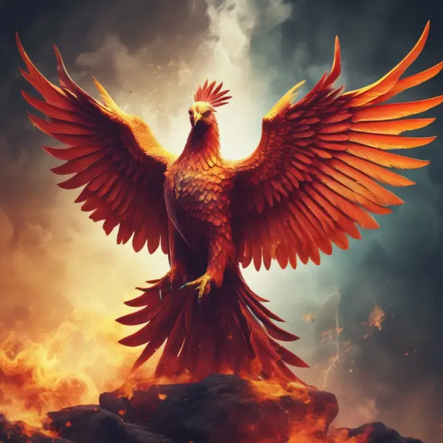 An image of a phoenix rising above a candlestick chart, representing the morning star pattern and RSI confirming a potential trend reversal.