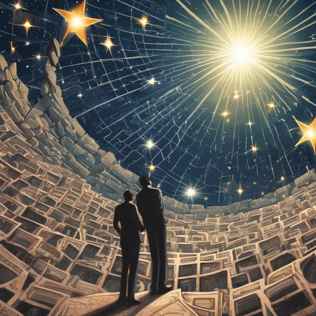 A star-studded galaxy representing Morningstar Fund Ratings, highlighting high-performing funds among various asset classes