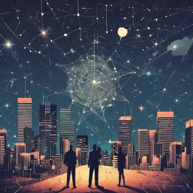 A star-filled night sky with the Morningstar logo as a constellation, leading investors on a journey to knowledge and growth