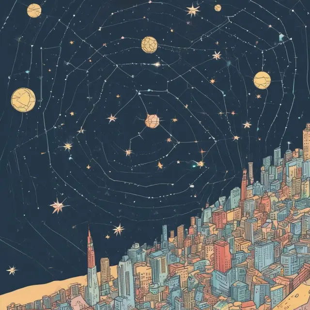 A celestial constellation featuring Morningstar, Zacks, Lipper, S&P, and TheStreet as stars, leading investors through the vast expanse of mutual fund options