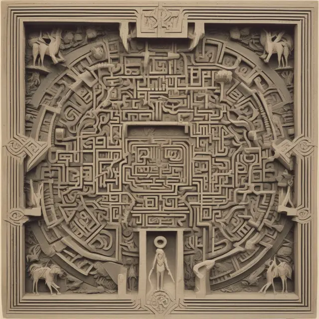 An intricate maze illustrating mortality tables, with age and gender intersections representing life expectancy