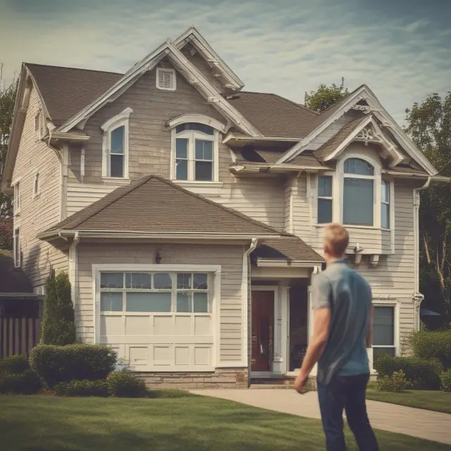 A lender stands protected within a sturdy castle, with a homeowner outside, balancing on the precipice of mortgage insurance costs, as interest rates and home prices shift around them