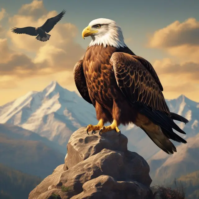 Golden eagle perched on 10-year Treasury bond yield mountain, representing prime rate