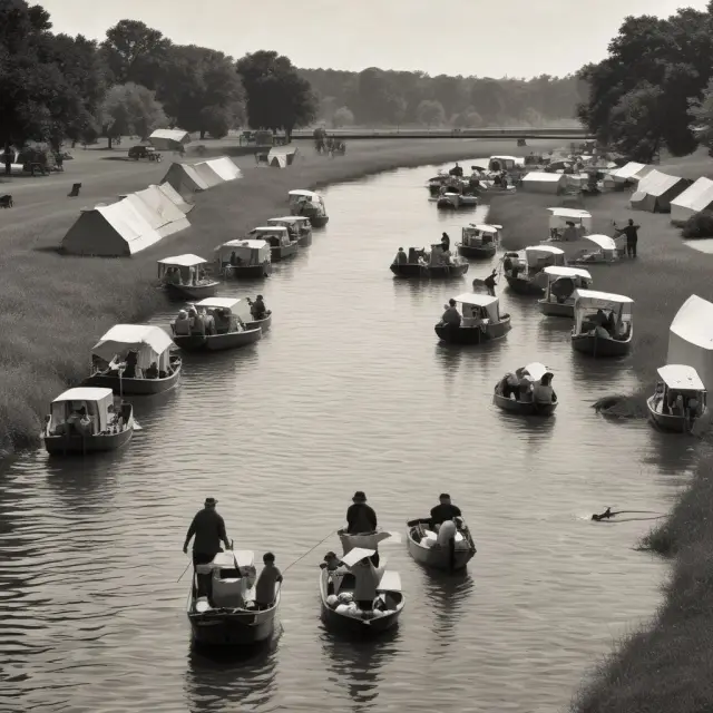 An allegorical depiction of economic factors influencing mortgage rates: Inflation (current) and Unemployment (depth) shaping the course of a flowing river
