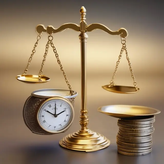 Scales with gold coins representing economic indicators like prime rate and 10-year Treasury bond yield, balancing the interest rates for mortgage loans