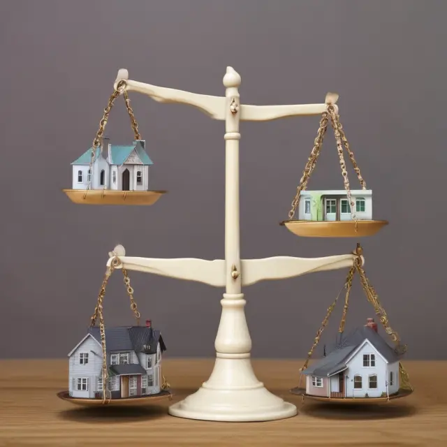 Image of two balancing scales representing fairness in mortgage lending with equality symbols on each side