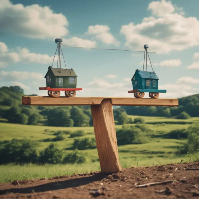 Two sides of a seesaw symbolizing mortgage banking and retail banking, illustrating their distinct roles in the financial industry
