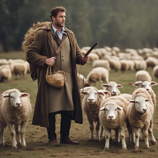 A shepherd with a crook leads borrowers towards lush greenery symbolizing various mortgage offers, ensuring each finds the best deal.