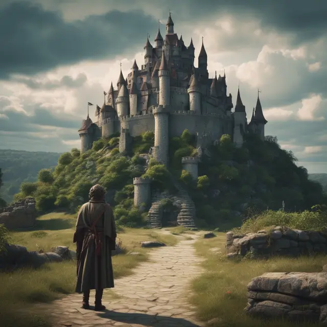 Mortgagee safeguarding a grand castle, symbolizing secured priority on a mortgaged property.