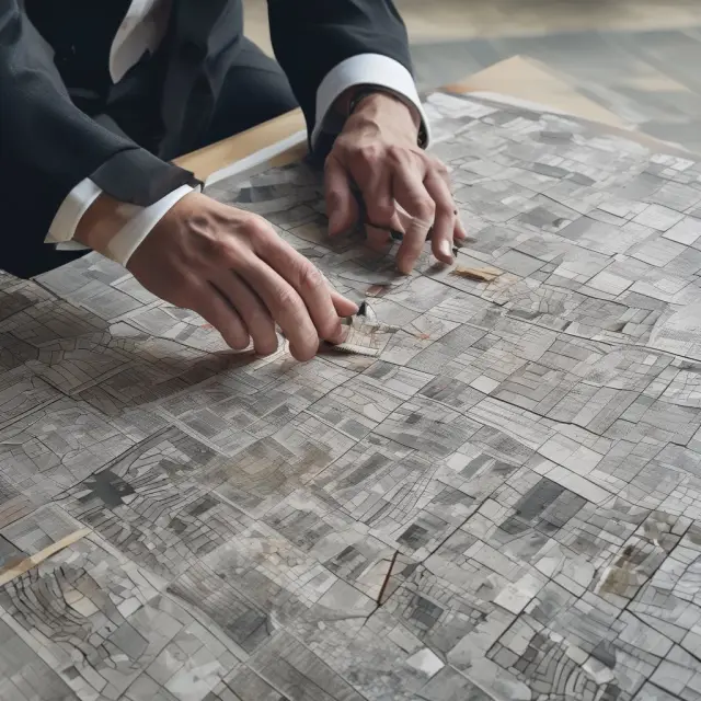 Analyst constructing a mosaic from various data sources to analyze a corporation