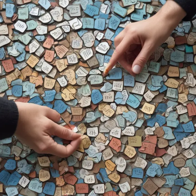 DIY investor constructing a mosaic from puzzle pieces representing various financial data points to assess investment opportunities