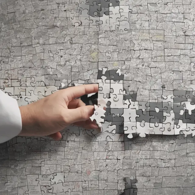 An investigative analyst working on their mosaic, combining various pieces of information and data to understand a company