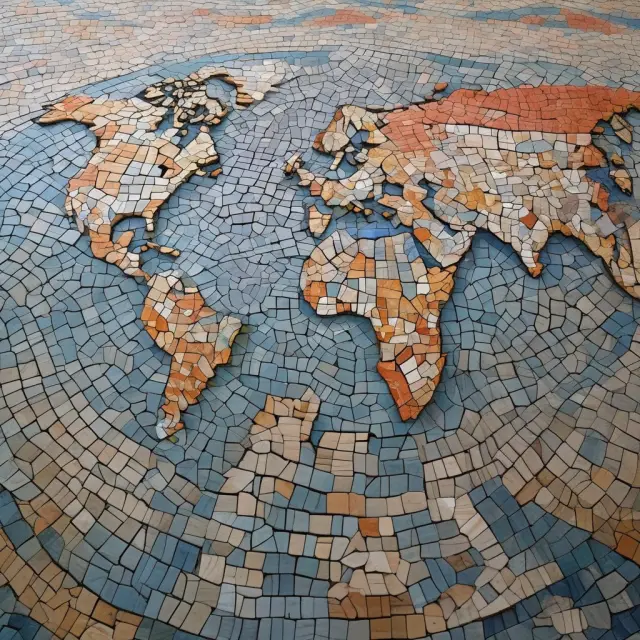 A globe mosaic depicting various regional trade agreements, symbolizing economic integration and complex relationships between most-favored-nation clauses.