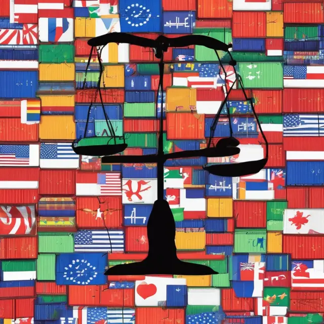 Scales tipping between trading partners symbolize the most-favored-nation clause and international trade relationships