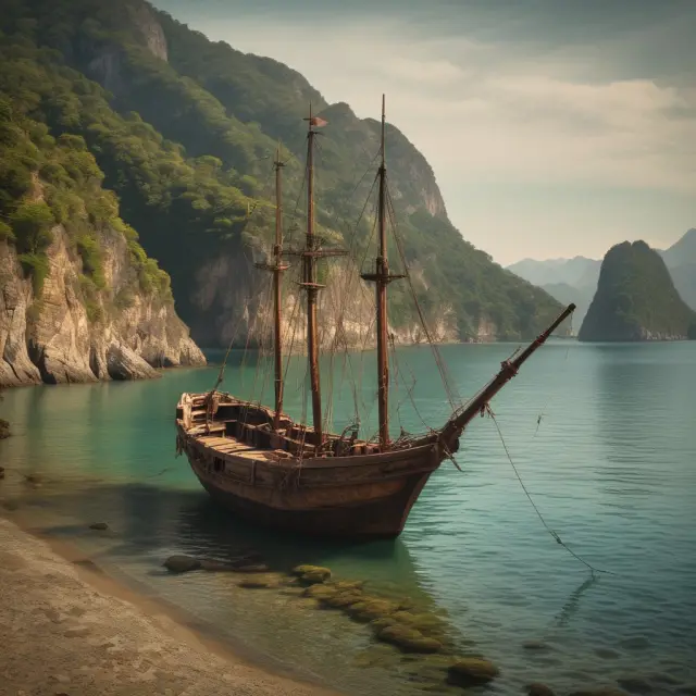 Mothballed ship resting in a tranquil bay, awaiting future operations