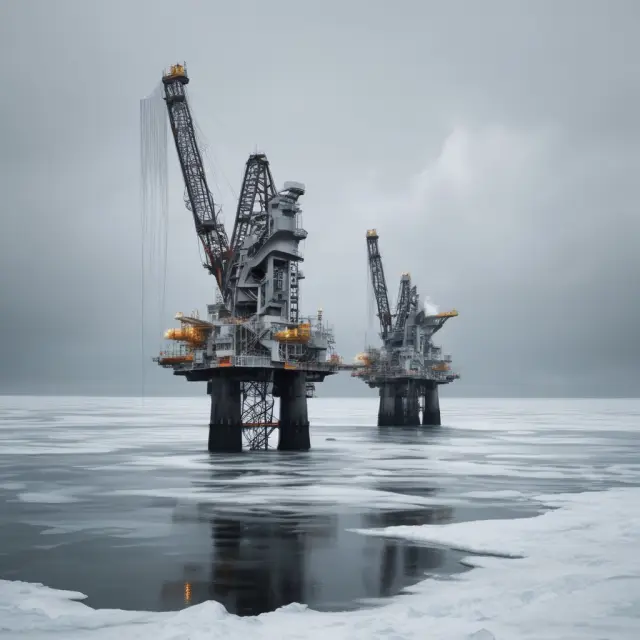 Oil rig resurfacing from icy waters, representing revived business assets