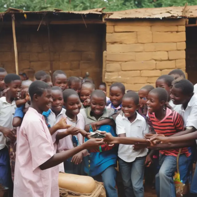 A hand reaching out from poverty towards a wave of mobile connectivity, signifying M-Pesa