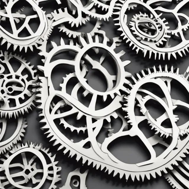 Three interconnected gearwheels symbolizing MRP inputs (MPS, ISF, BOM) driving optimal production output
