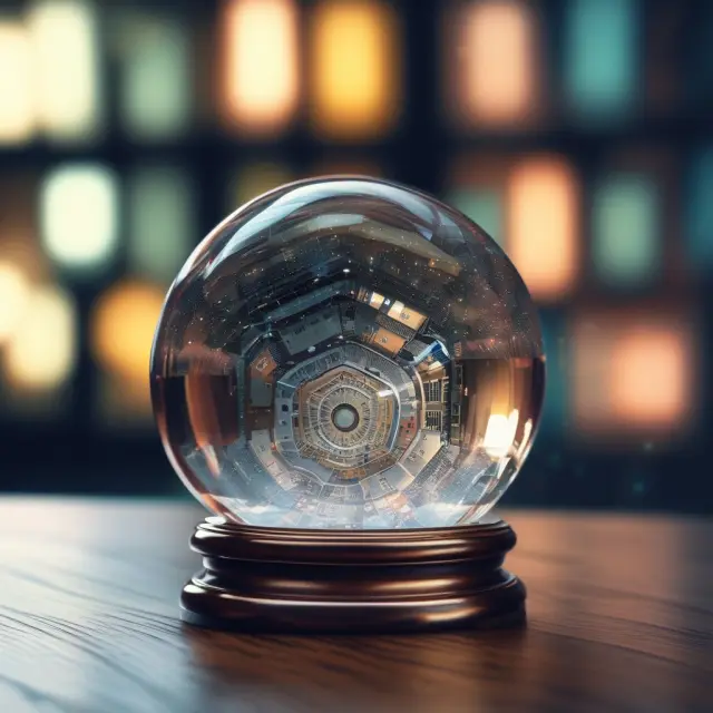 An image of a crystal ball displaying intricate inventory reports, representing MRP