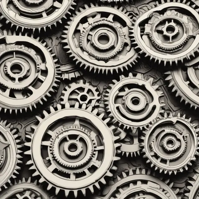 Gears representing MSAs interlocking and merging into one system, symbolizing Combined Statistical Areas