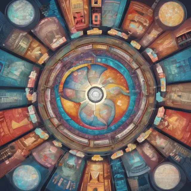 Visual representation of the MSCI ACWI as a swirling kaleidoscope, symbolizing global diversity, market growth, and investment potential