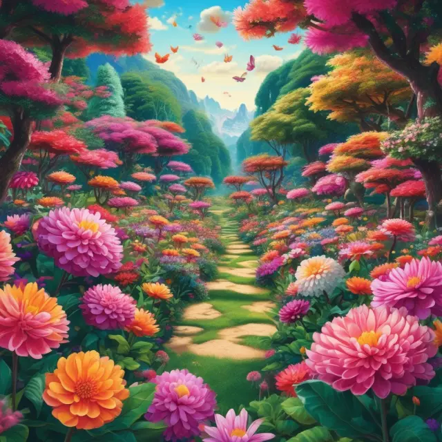 A garden filled with diverse, blossoming flowers symbolizing frontier markets, representing the growth potential and challenges of investing in these countries