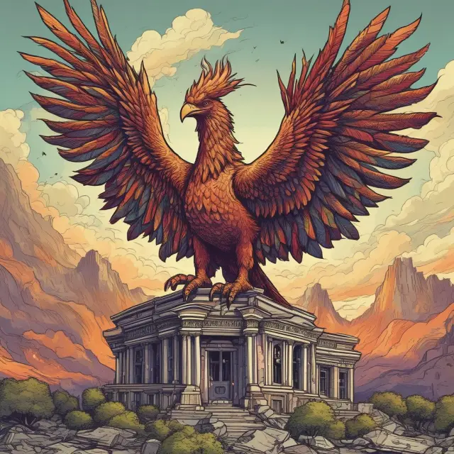 A mythical Phoenix bird rising from flames with Mortgage Servicing Rights (MSR) in its talons