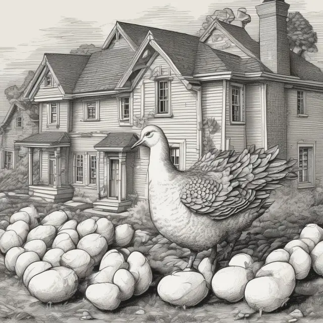 A golden goose nesting in a financial landscape, symbolizing mortgage servicing rights (MSRs) providing investors with a constant stream of income.