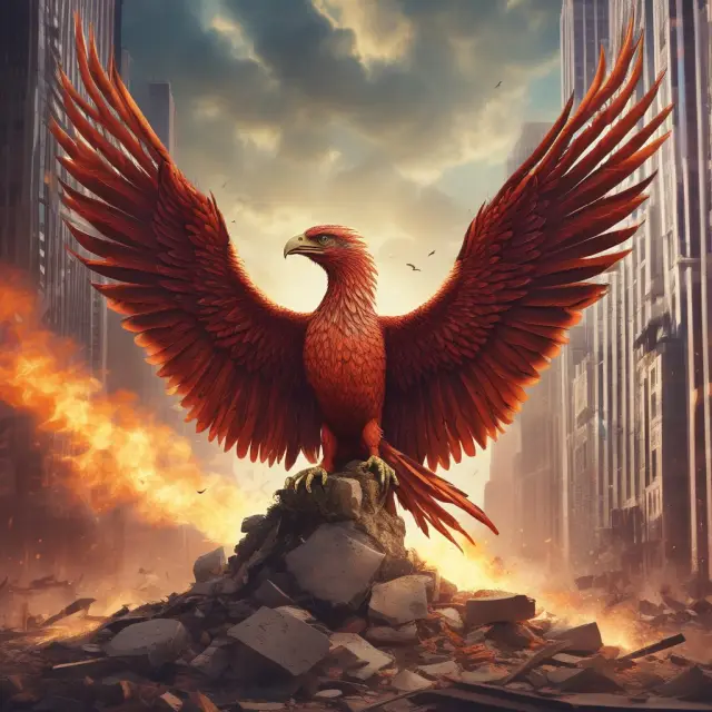 Phoenix emerging from wreckage, signifying municipal bond default recovery and regulatory response