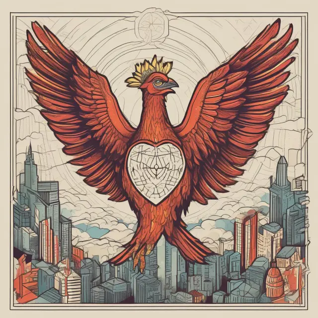 An entrepreneur represented as a Phoenix rising from network nodes signifies starting an MLM business, emphasizing setting ethical goals, long-term perspective, and growth