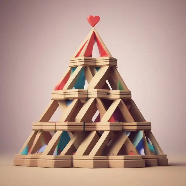 Image of a heart-shaped pyramid interconnecting various individuals, illustrating the emotional connections in multilevel marketing communities.