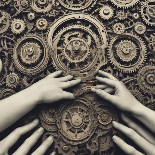 A clockwork displaying changing asset allocations through its gears representing target date funds.