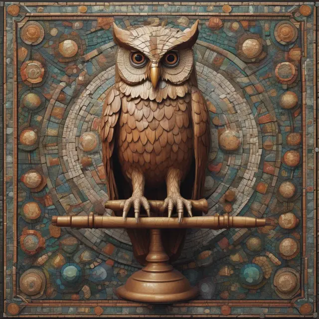 An owl, symbolizing wisdom, manages a balance scale adorned with various asset class symbols: stocks, bonds, real estate, and commodities.