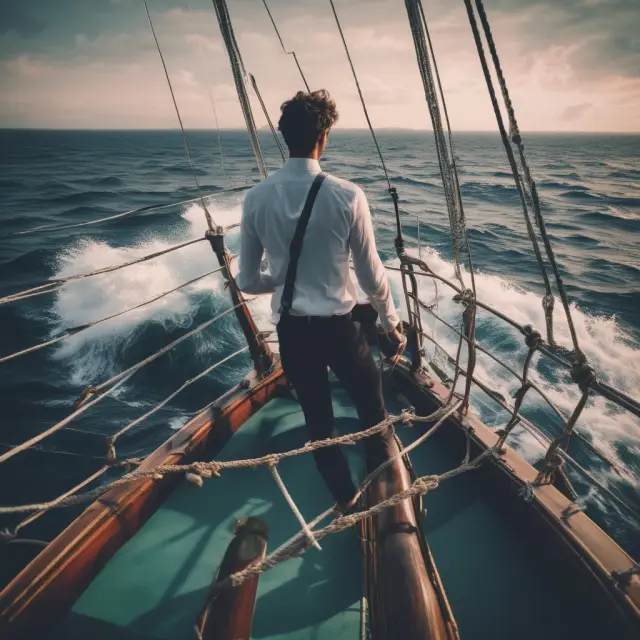 An active manager skillfully steering a ship in stormy waters of various asset classes to optimize returns and manage risks.