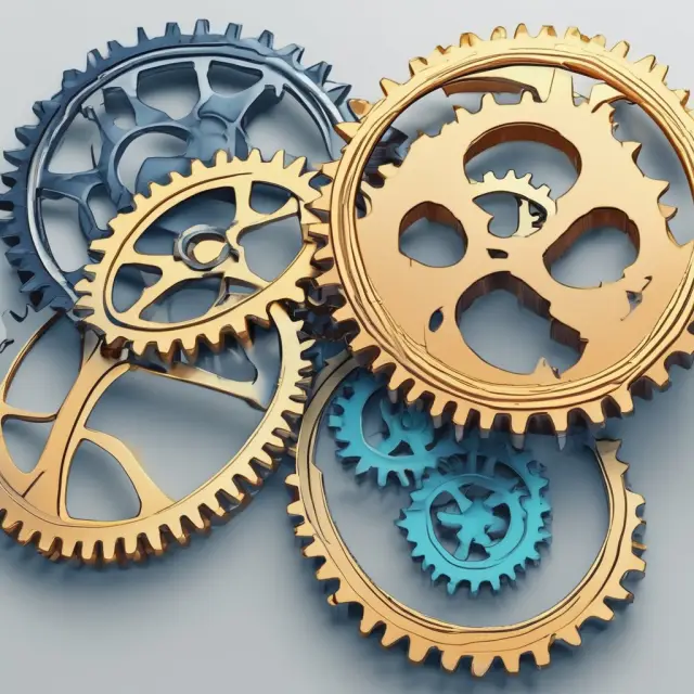 Interconnected gears symbolizing the problem of high correlation between two or more independent variables in finance and investment.