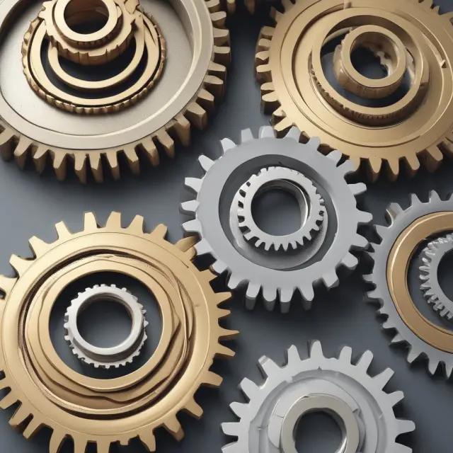 Three gears symbolizing Fama-French factors (beta, size, and value) interconnecting to reveal comprehensive investment insights