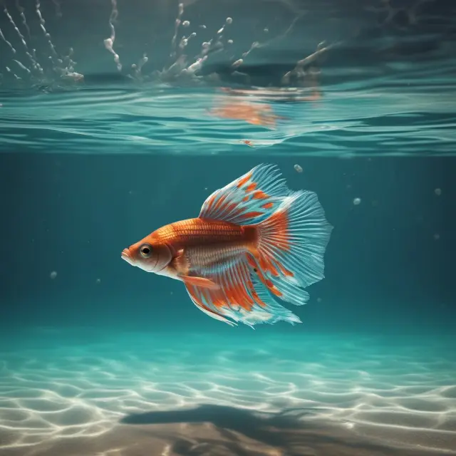 A calm pool filled with beta fish symbolizing securities, swimming among waves representing various risk factors like market, size, value, momentum