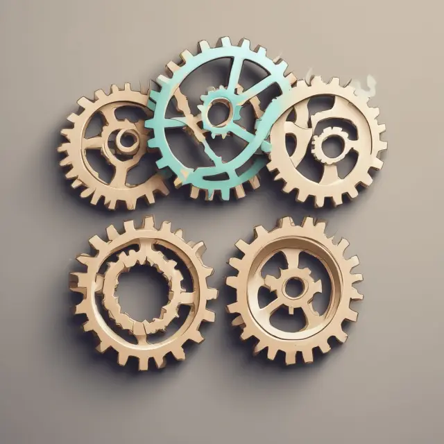 Visualization of the Fama-French Three-Factor Model with gears representing market, size, and value factors impacting stock returns