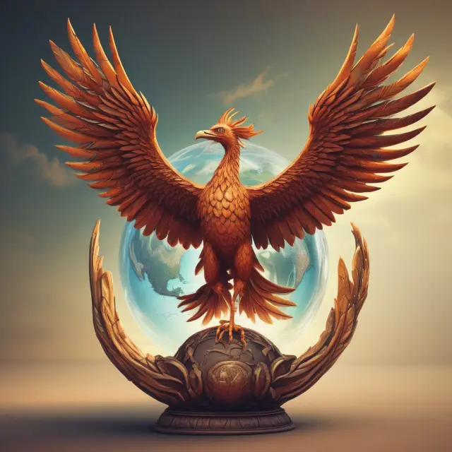 A mythical Phoenix rising above a world map, representing MIGA