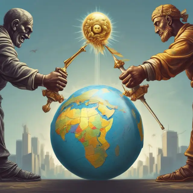 A golden scepter in one hand symbolizes loans & grants MDBs, while a united globe in the other represents country-owned MDBs