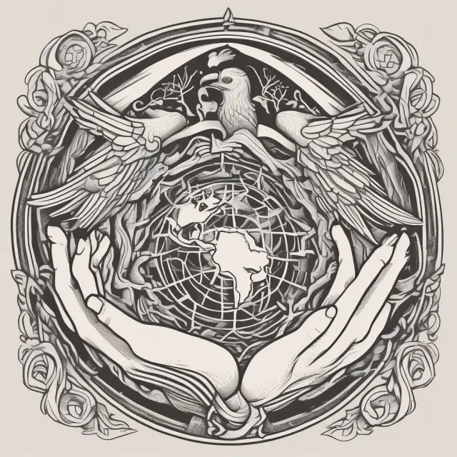 Globe surrounded by intertwined hands symbolizing multilateral development banks, a new phoenix emerging from ashes illustrating alternative financial institutions