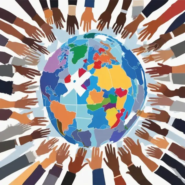 A vivid image of global hands forming a colorful puzzle with interconnected continents, illustrating multilateral development banks