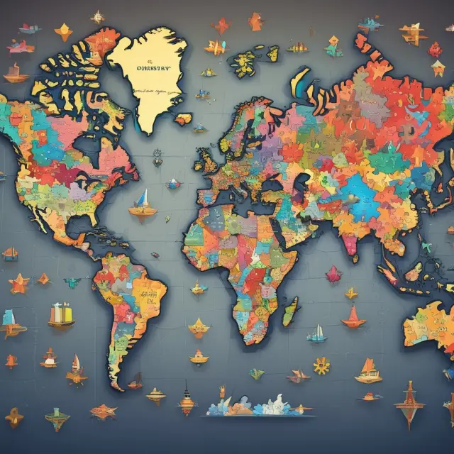 Global map illustrated with interconnected puzzle pieces symbolizing multinational corporations, emphasizing international diversification.