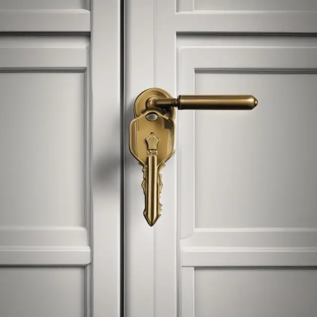 Two golden keys opening doors labeled 