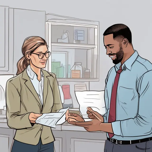 A broker and buyer engaged in a conversation at an MLS marketplace, surrounded by ethics rules and best practices.