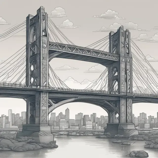 A sturdy, multi-arched bridge links two sides of a river, symbolizing enterprise value multiples connecting various companies