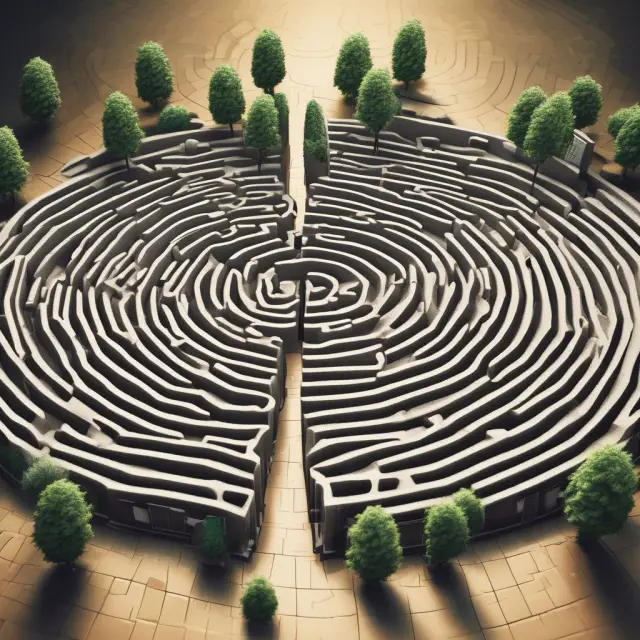 A group of four ratios - P/E, PEG, P/B, and P/S - illuminate a maze representing stock analysis