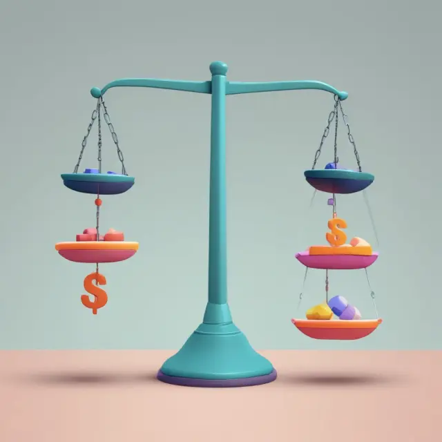 A scale illustrating the advantages (weights) and disadvantages (counterweights) of using multiples for industry comparisons