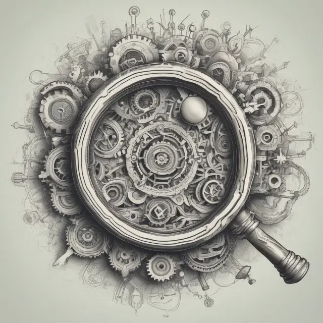Magnifying glass reveals gears symbolizing various economic multipliers, showcasing their interconnectedness and influence on the economy